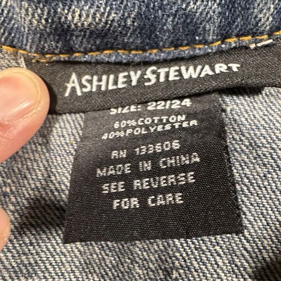Ashley Stewart Plus Size 22/24Distressed Stretch‎ Denim Jacket Blue Jean - Picture 4 of 7